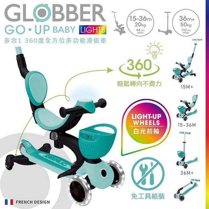 GLOBBER GO‧UP 360度多功能滑板車(白光發光前輪) 夢幻薄荷綠5920元(聊聊有優惠)