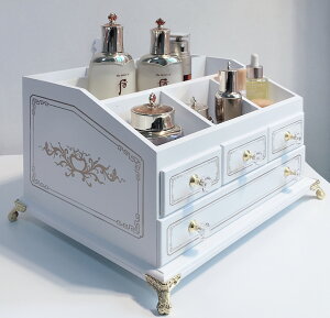抽屜式桌面化妝品收納盒歐式韓國木制大號收納箱簡約盲盒展示架