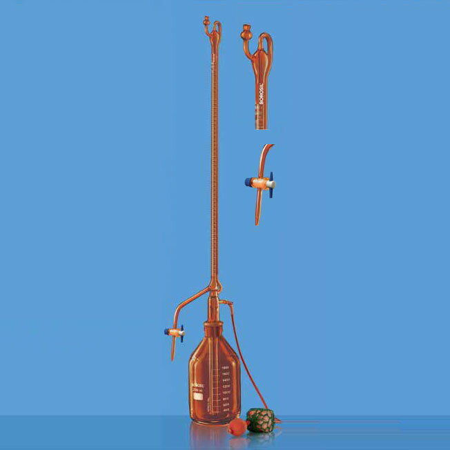 《BOROSIL》茶色自動滴定管 A級 PTFE活栓 獨立證書 Buret, Amber, Automatic Zero, PTFE Stopcock