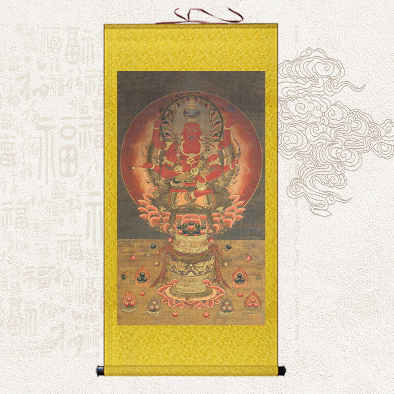 結緣財寶本尊大威德愛染明王菩薩佛像畫像西藏唐卡絲綢捲軸畫掛畫