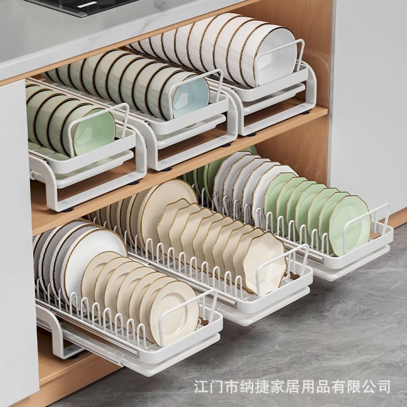 廚房置物架碗碟收納架瀝水架抽拉臺面多功能放碗架碗筷收納盒碗櫃