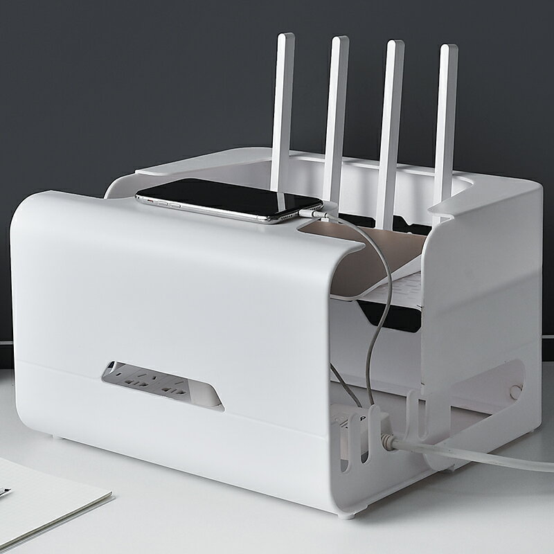 wifi路由器收納盒 wifi路由器收納盒無線排插置物架桌面光貓機頂盒插線板插座遮擋盒