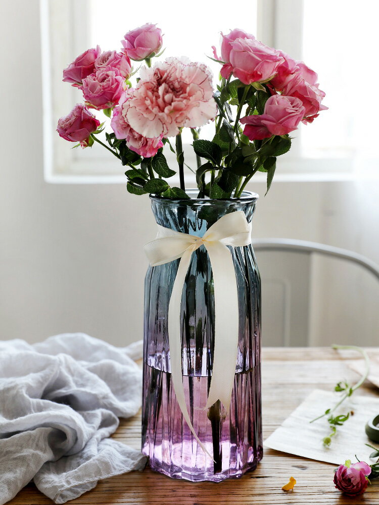 北歐簡約花瓶小清新插花玻璃瓶水培干花瓶客廳餐桌裝飾瓶子鮮花瓶