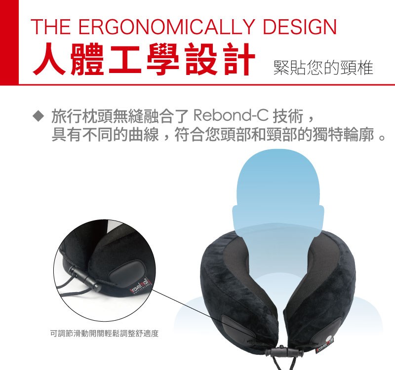 REBOND-C型記憶海綿旅行頸枕 黑色 輕巧便攜 符合頸部曲線設計 長途旅行舒適支撐 4