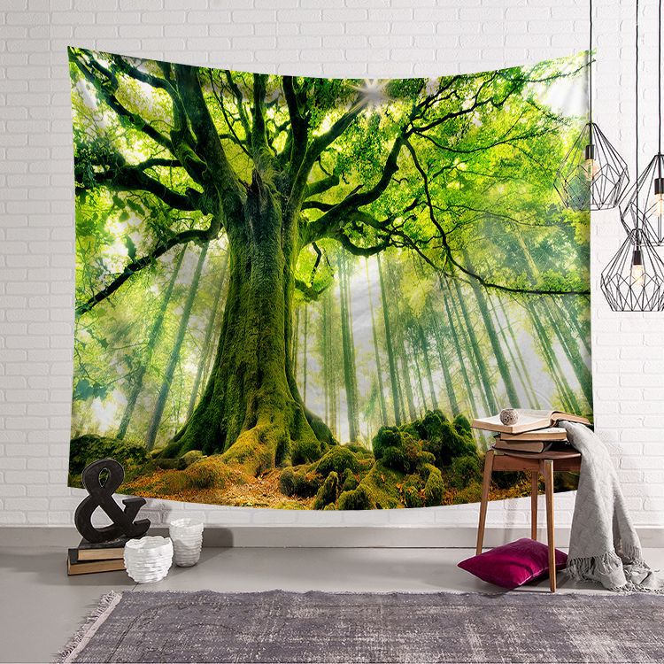 現代森林掛布ins長生樹中式客廳墻布臥室床頭掛毯背景布 唯美桌布