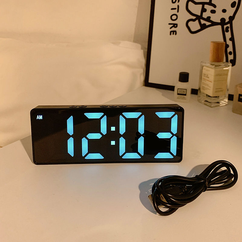【1LED鏡面時鐘ins桌面鐘表時間表擺臺式擺件led數字顯示器電子鬧鐘【北歐家居生活】