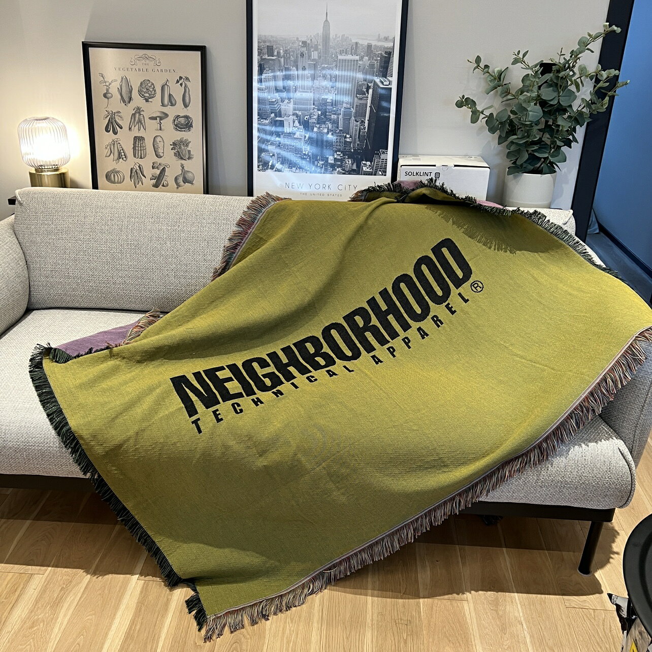 裝飾休沙發毯潮流蓋毯毛毯橄欖色Neighborhood