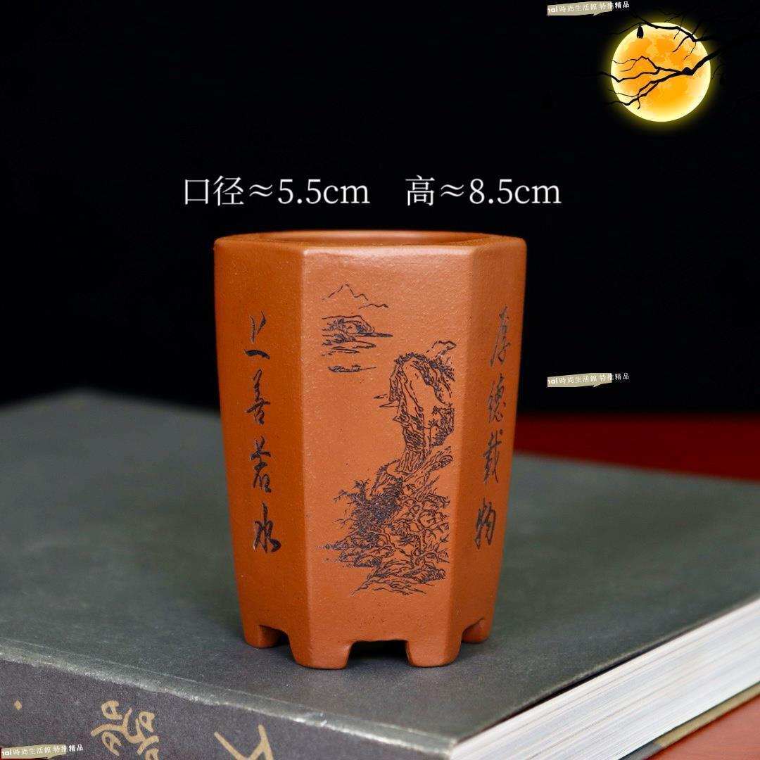 花盆 花器 紫砂花盆 高階精品紫砂花盆小號簽筒盆景盆多肉菖蒲綠植盆栽盆微型蘭花
