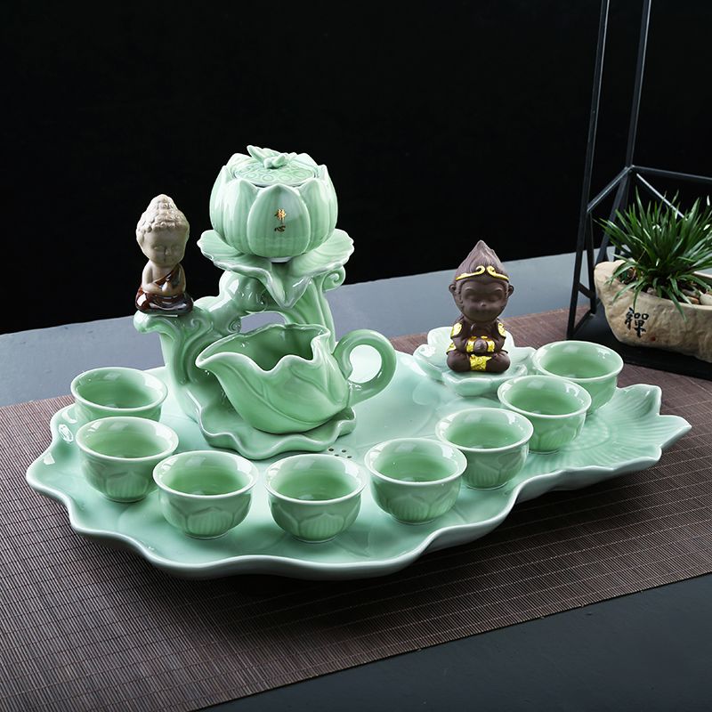 全自動茶具套裝家用陶瓷懶人旋轉泡茶具青瓷茶盤茶杯茶壺簡約禮品