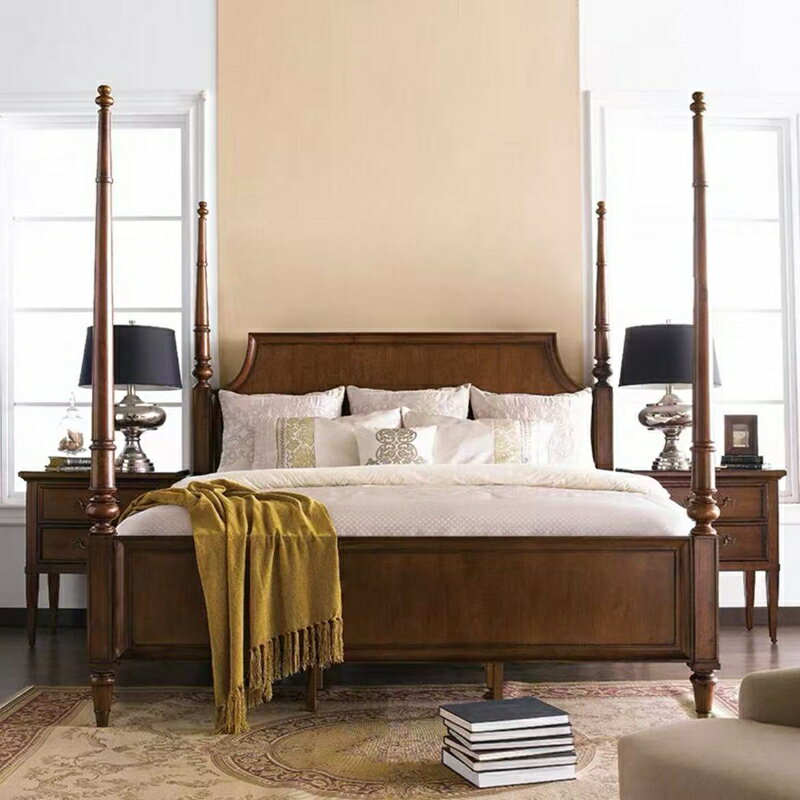 【可打統編 超低價】美式覆古實木架子床法式小戶型主臥羅馬柱實木四柱床1.8米蚊帳長 0