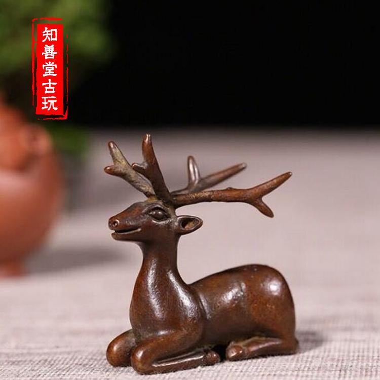 古玩雜件銅器收藏迴流純紫銅蓋置銅梅花鹿純銅茶寵工藝品創意擺件