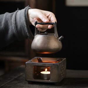 鎏金復古溫茶爐日式家用蠟燭加熱爐恒溫茶壺保溫底座陶瓷溫茶器