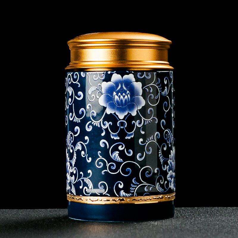青花瓷茶葉罐陶瓷罐大號密封罐合金蓋裝茶葉包裝盒存儲罐茶罐