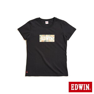 EDWIN 迷彩BOX短袖T恤-女款 黑色