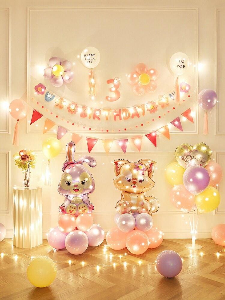 女孩星黛露主題三周歲生日快樂布置兒童寶寶氣球派對背景場景裝飾