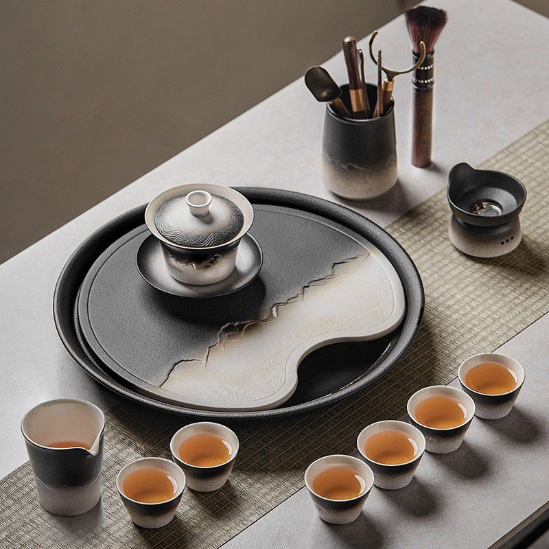 茶具套裝 功夫茶具茶盤套裝 家用陶瓷蓋碗茶杯茶壺辦公小套輕奢高檔泡茶具-快速出貨