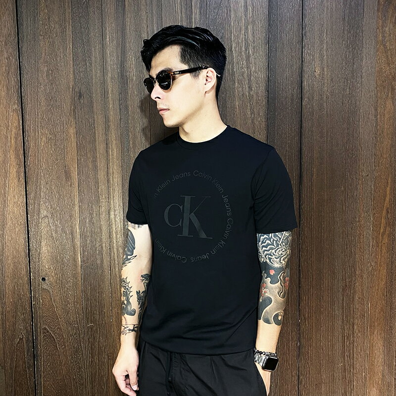 美國百分百【全新真品】Calvin Klein 短袖 棉質 T恤 CK 上衣 T-shirt logo 短T 黑色 CU83