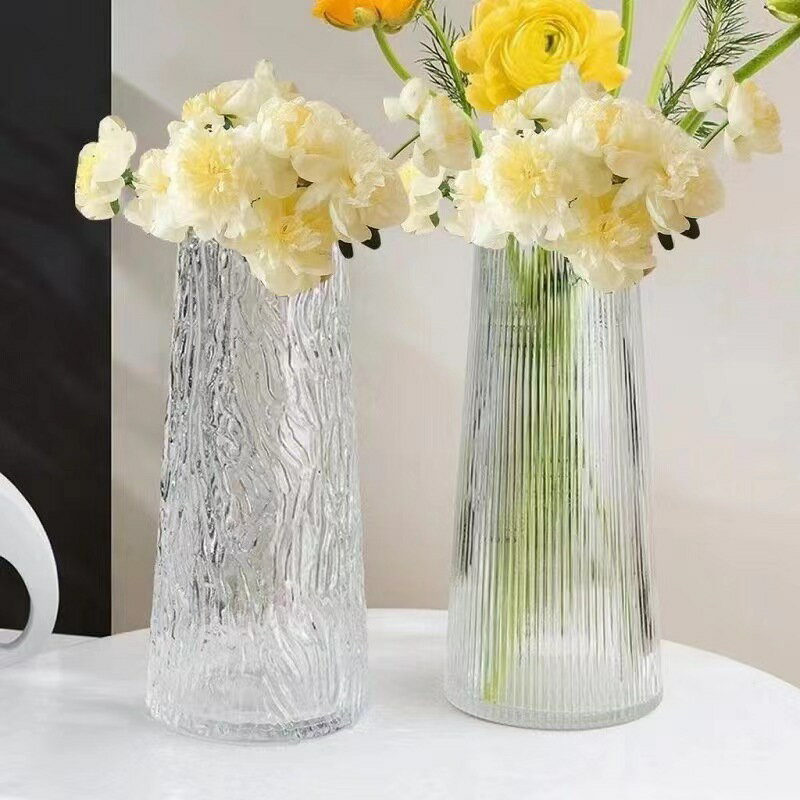 【滿299出貨】花瓶歐式創意透明玻璃豎條紋錘紋簡約ins風插花鮮花水培桌面
