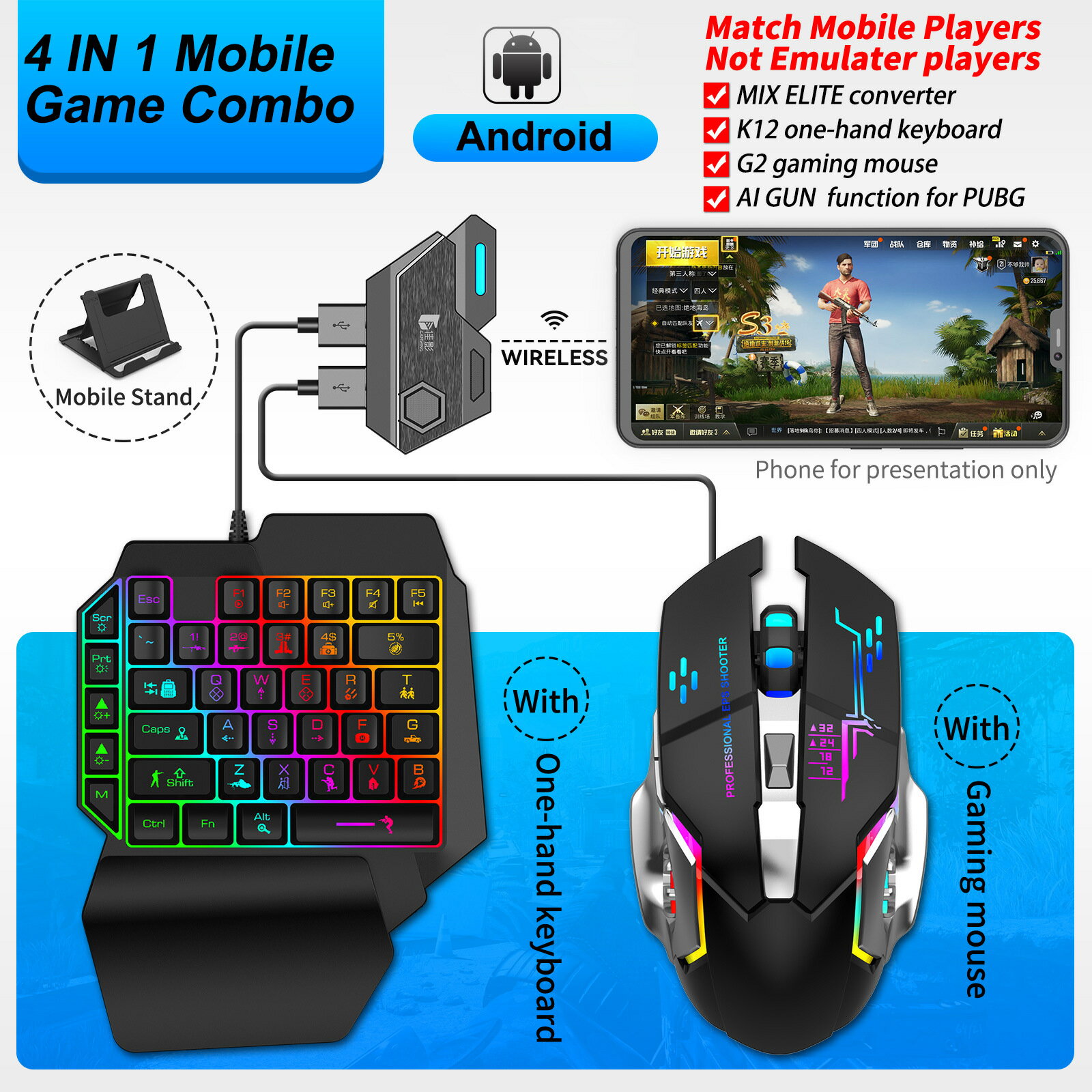 Mix Elite 4 in 1 pubg Mobile game Converter Combo Pack