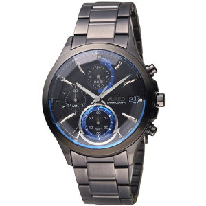 WIRED-指定商品-日系潮流炫彩三眼計時腕錶 VR33-0AA0SD(AY8009X1)-40mm-黑藍鋼帶【刷卡回饋 分期0利率】