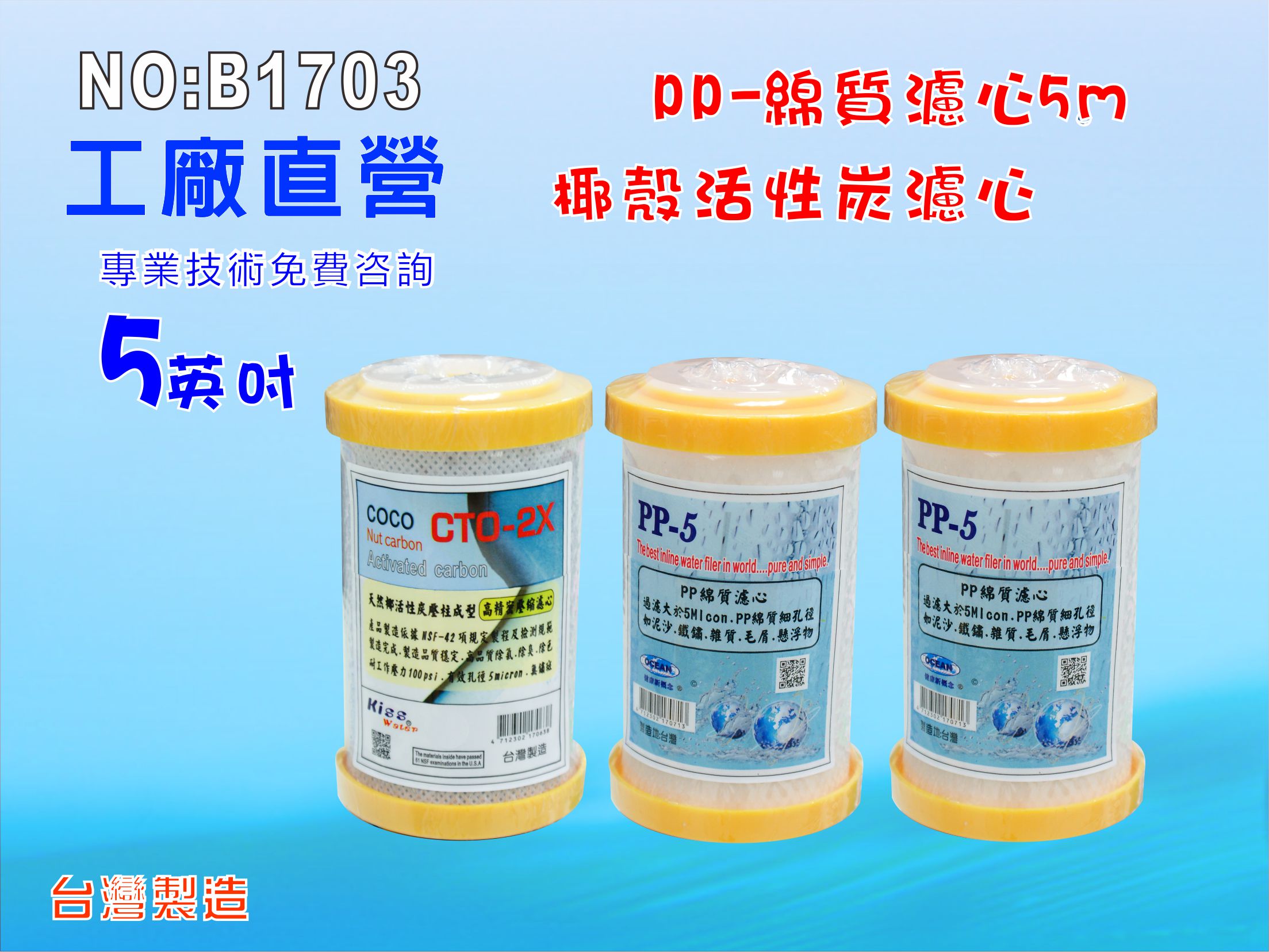 不佔空間5英吋濾水器濾心5"淨水器魚缸濾水電解水機前置實驗室過濾器貨號:B1703【七星淨水】