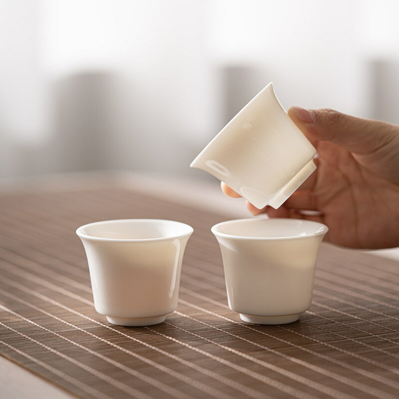 公司貨 免運速發 可開票 簡約白瓷功夫小茶杯茶具玉瓷日式手繪描金品茗杯羊脂玉個人杯logo