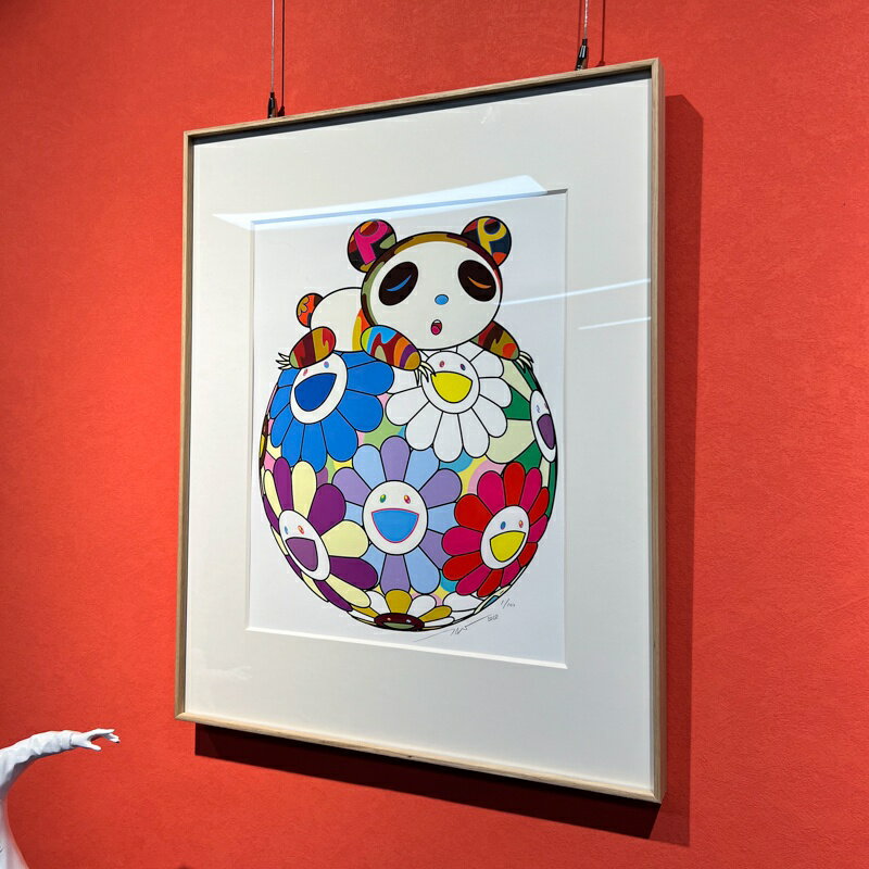 村上隆熊貓花球版畫 現代潮流卡通掛畫 客廳臥室奶茶店背景裝飾畫 潮流太陽花藝術畫 潮牌床頭壁畫 刮畫