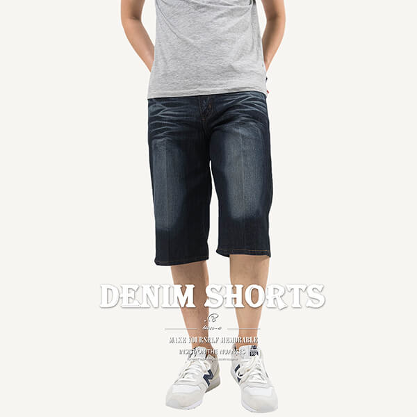七分牛仔褲 牛仔短褲 彈性牛仔七分褲 貓爪刷白牛仔褲 丹寧 Men's Cropped Jeans Men's Denim Shorts Men's Jeans Shorts Embroidered Pockets (337-2090-21)深牛仔 L XL 2L 3L 4L 5L (腰圍:30~41英吋/76~104公分) 男 [實體店面保障] sun-e