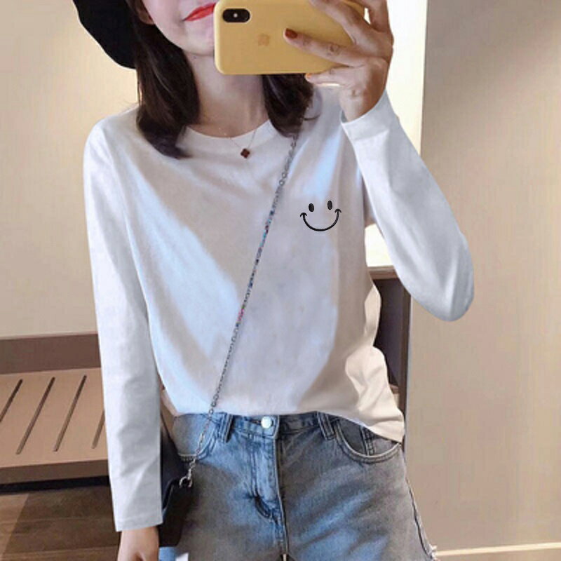 新款春秋季純棉長袖T恤女寬松設計感學生內搭打底衫上衣ins潮