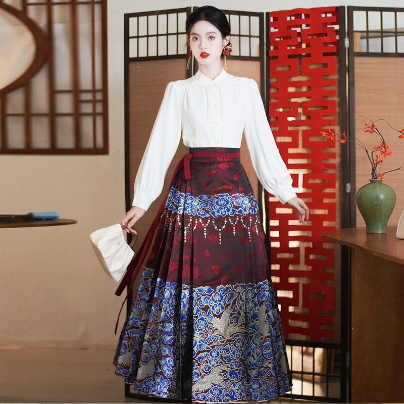 【巴黎精品】現貨+預購 中式套裝兩件式裙裝-中國風漸次刺繡馬面裙漢服女裝v1be44