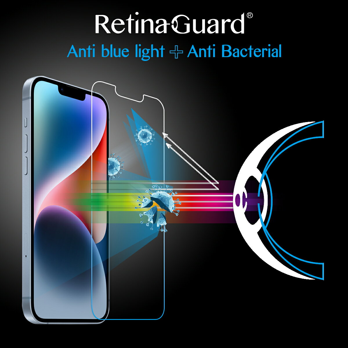 RetinaGuard 視網盾│iPhone 14 全系列 抗菌防藍光鋼化玻璃保護貼│非滿版