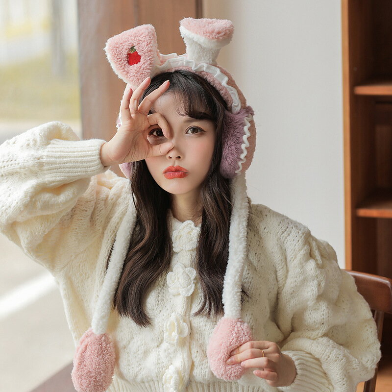 保暖耳罩加絨耳罩小莉同學抖音女士韓版卡通可愛保暖耳帽兔耳朵會動親子