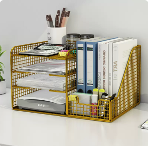 A4紙文件框 桌麪資料收納盒文件架辦公桌置物架多層金屬文件夾書架
