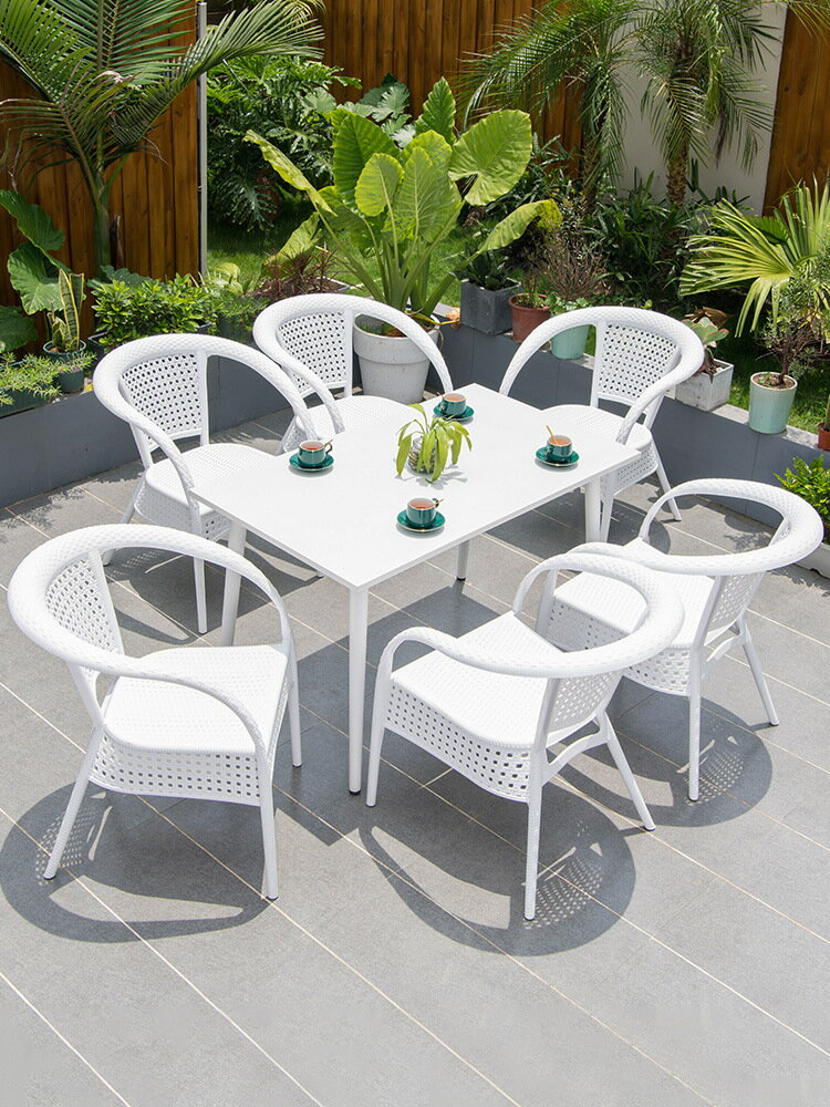 白色戶外桌椅庭院花園家用陽臺露臺桌椅商用奶茶室外休閒椅子