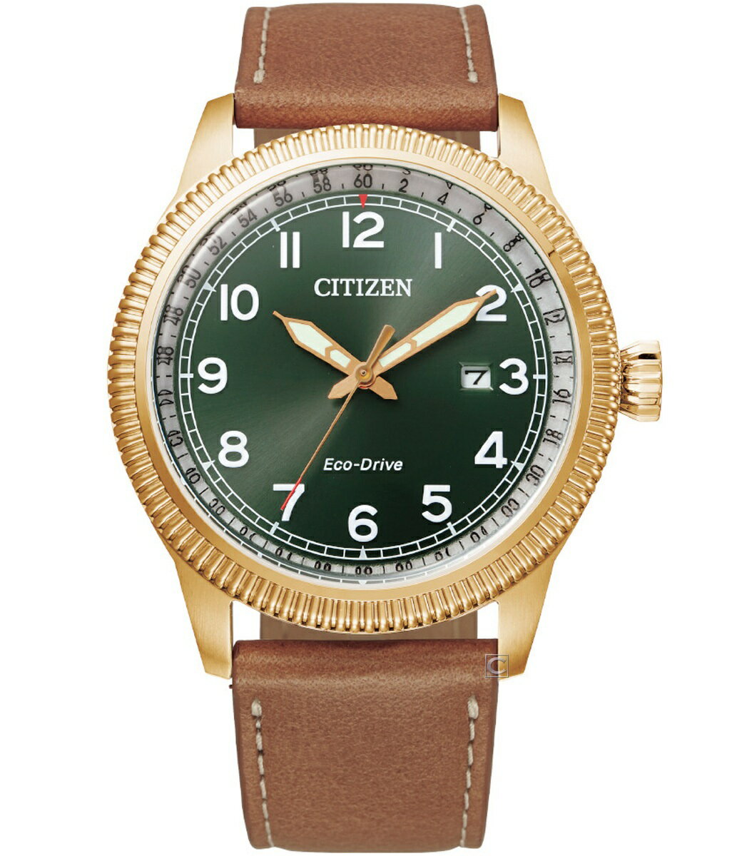 CITIZEN 星辰錶 GENT’S 經典復古錢幣紋錶框時尚錶(BM7483-15X)-42mm-綠面皮革【刷卡回饋 分期0利率】【APP下單22%點數回饋】