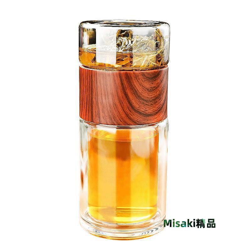 茶水分離泡茶杯便攜過濾雙層玻璃杯透明辦公室男士家用水杯子-Misaki精品