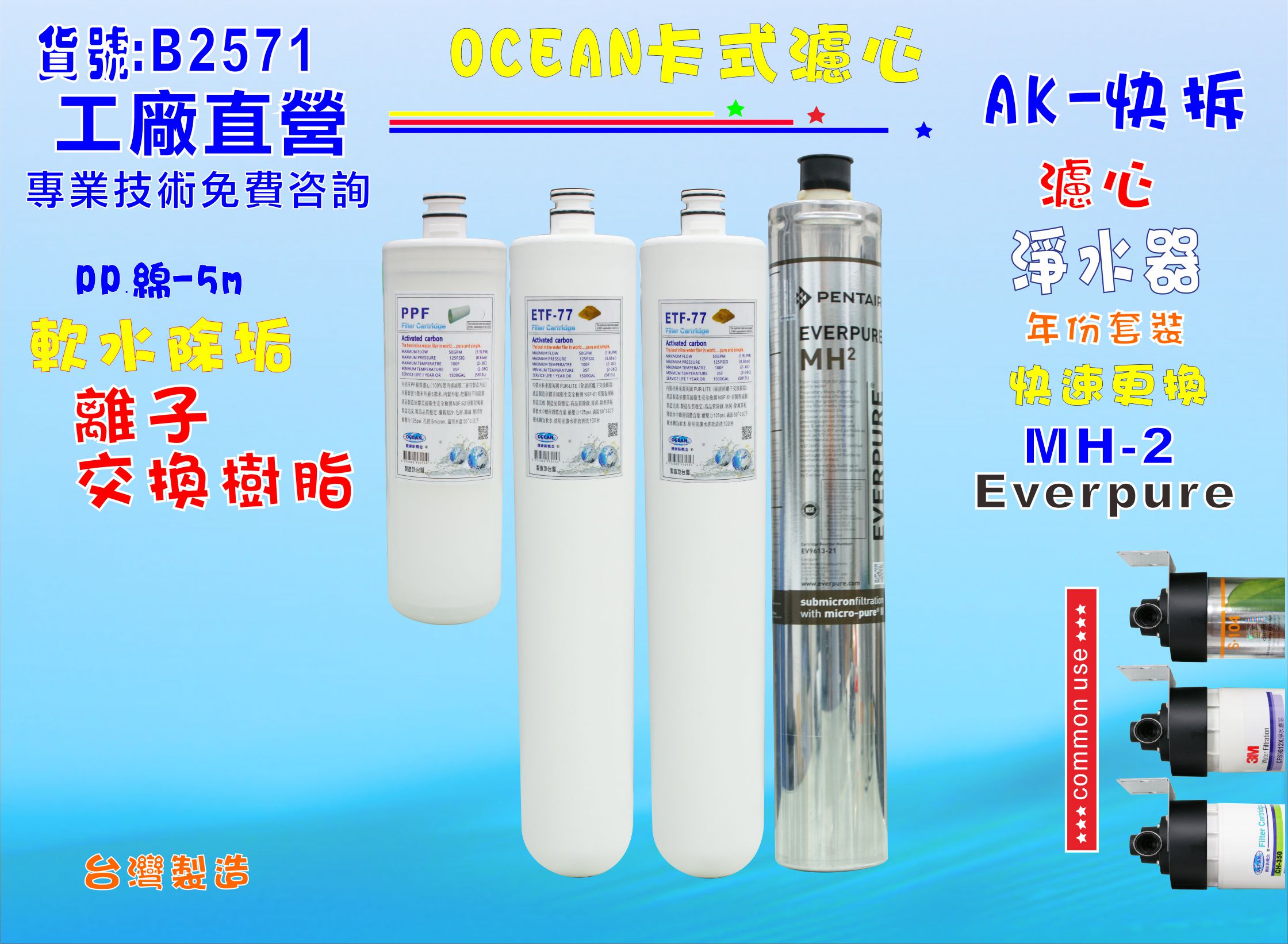 EverpureMH2淨水器年份濾心電解水機 飲水機 濾水器 過濾器咖啡機.製冰機除泥除雜質NO:B2571【七星淨水】