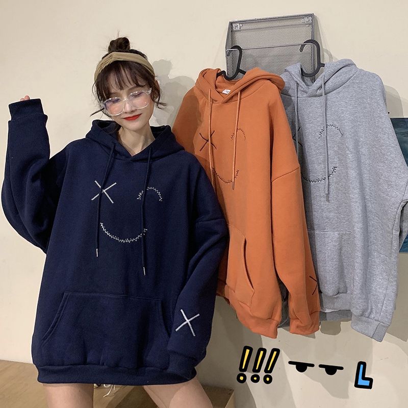 連帽衛衣女學生復古上衣外套韓版慵懶風刺繡加絨時尚百搭潮秋冬季新款【聚寶屋】