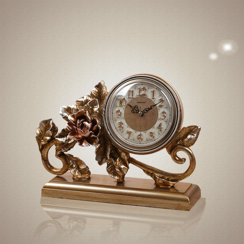 麗盛歐式時鐘表床頭玫瑰花座鐘創意坐鐘擺件時尚靜音臺面床頭鐘