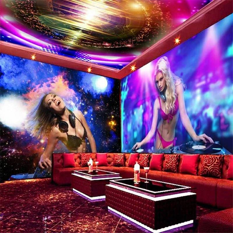 KTV酒吧壁紙3D立體壁畫閃光DJ主題包廂房間會所性感美女背景墻紙
