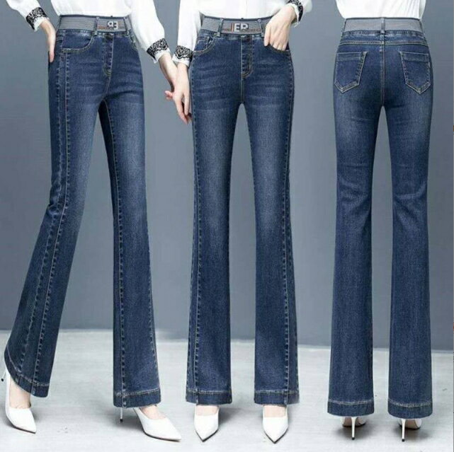 中大尺碼女裝 喇叭褲 彈性牛仔褲 長褲 顯瘦微喇叭 牛仔褲 女長褲 春季寬鬆微胖都可穿 3