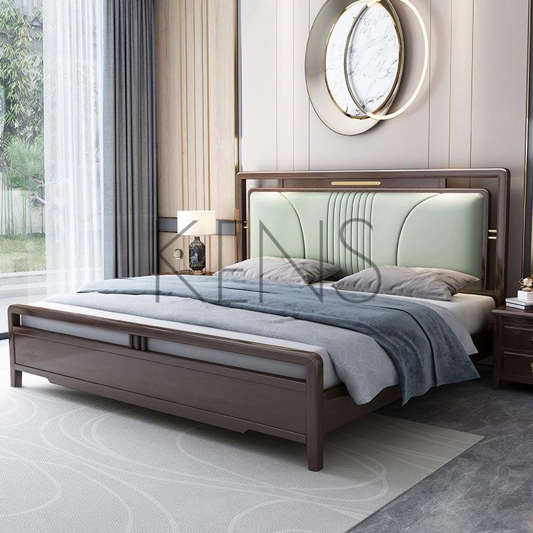 主臥床 實木床 新中式實木床1.8米主臥雙人床1.5米輕奢現代軟靠高箱儲物婚床家具