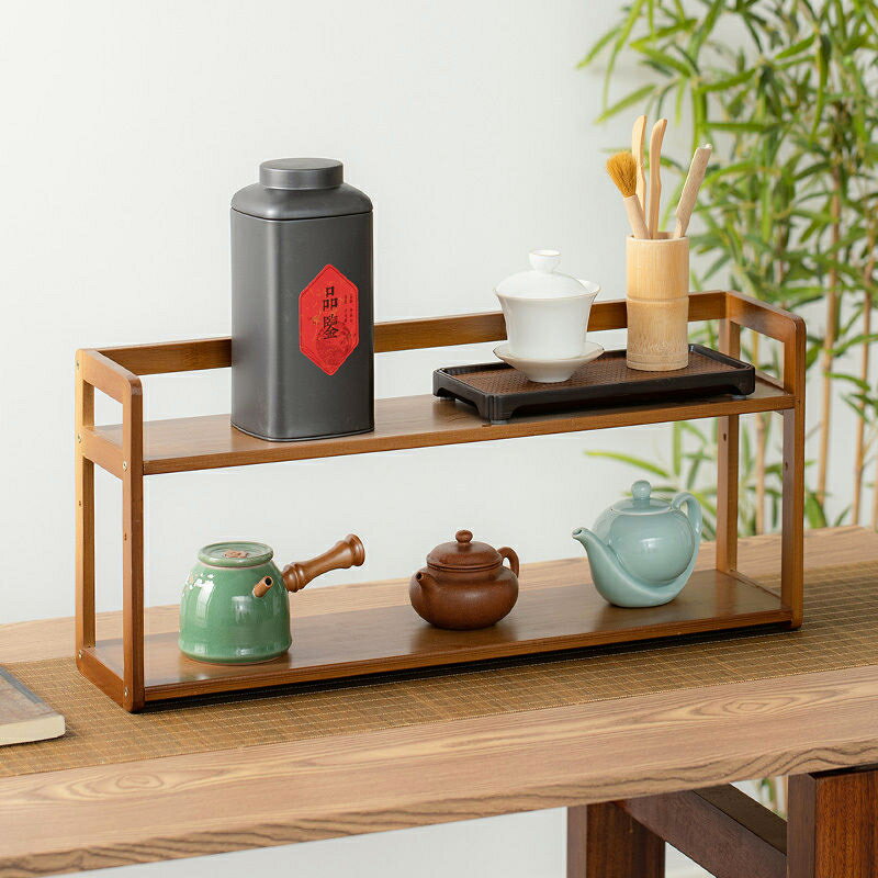 免運茶具置物架茶杯擺放架竹質茶架子置物架桌面茶杯架博古架小型紫砂茶壺架子茶葉罐茶具收納架