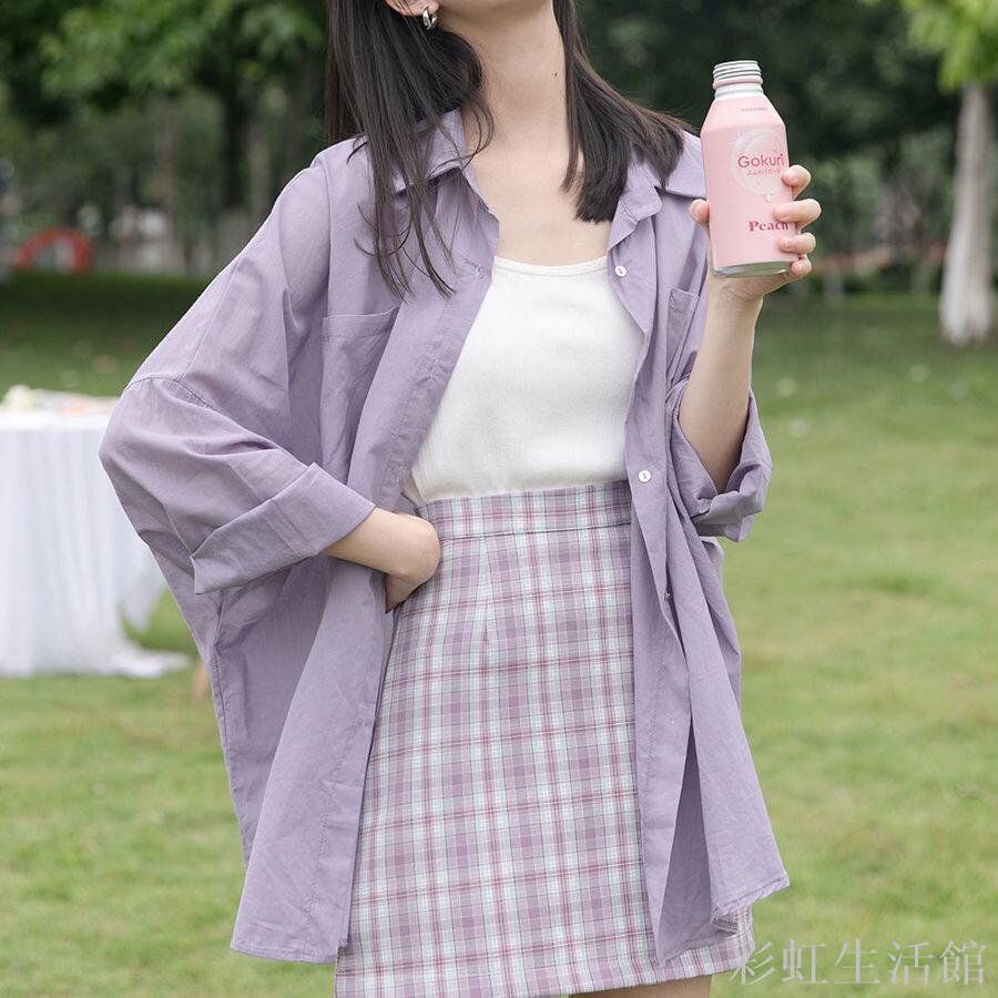 夏季薄款紫色長袖防曬衣襯衫女夏薄上衣2024新款春季外穿百搭外套