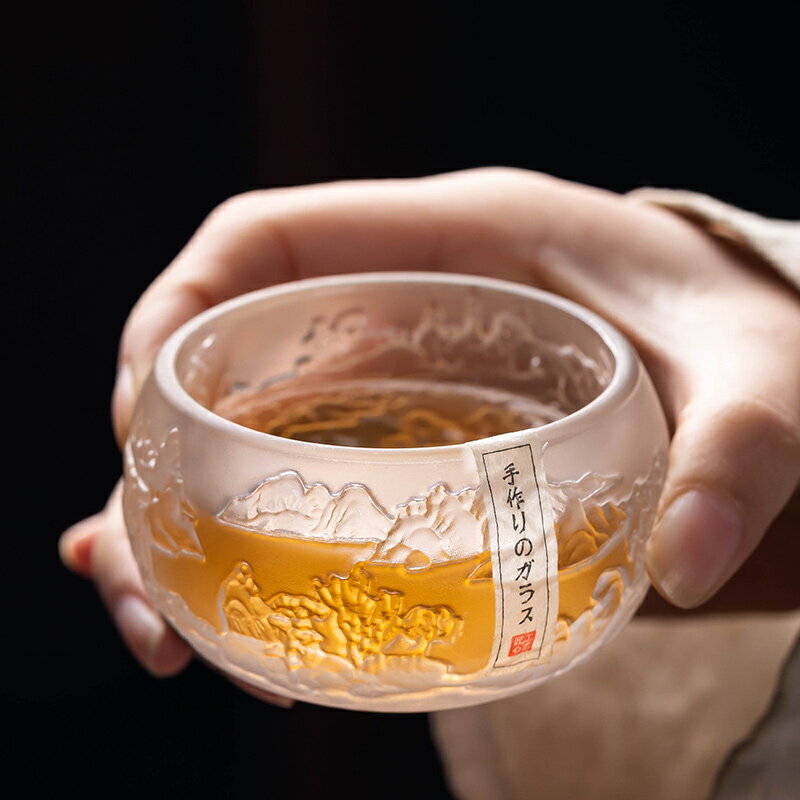 琉璃茶杯個人專用日式酒杯家用主人杯錘紋玻璃品茗杯功夫茶具茶盞