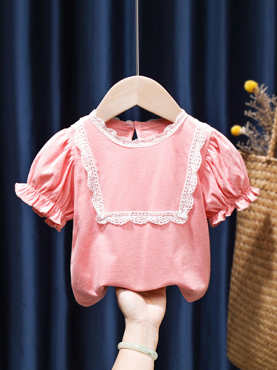 女童公主T恤2021夏新款純棉小童寶寶泡泡袖圓領短袖上衣韓版寬松