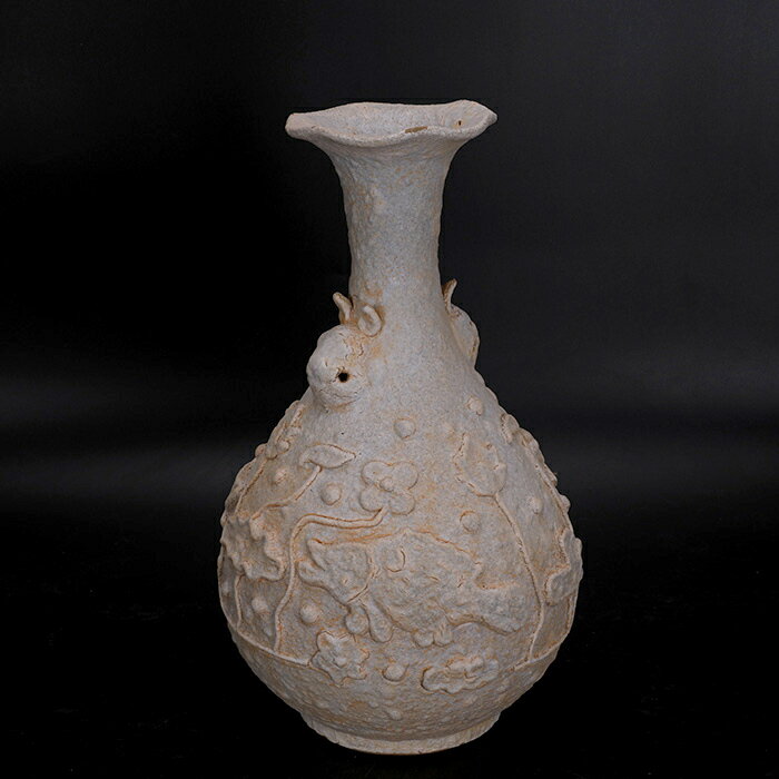 元代堆雕魚藻紋獸耳玉壺春出土老貨仿古瓷古玩古董收藏