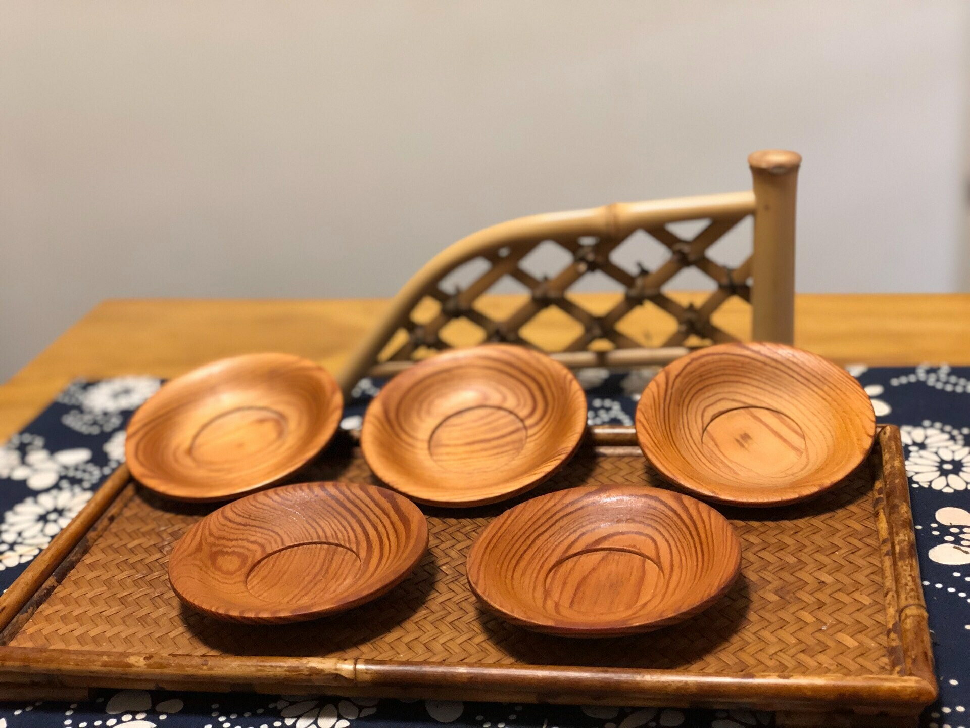 日本中古迴流千年名木屋久杉實木一木挖杯託盤五客套