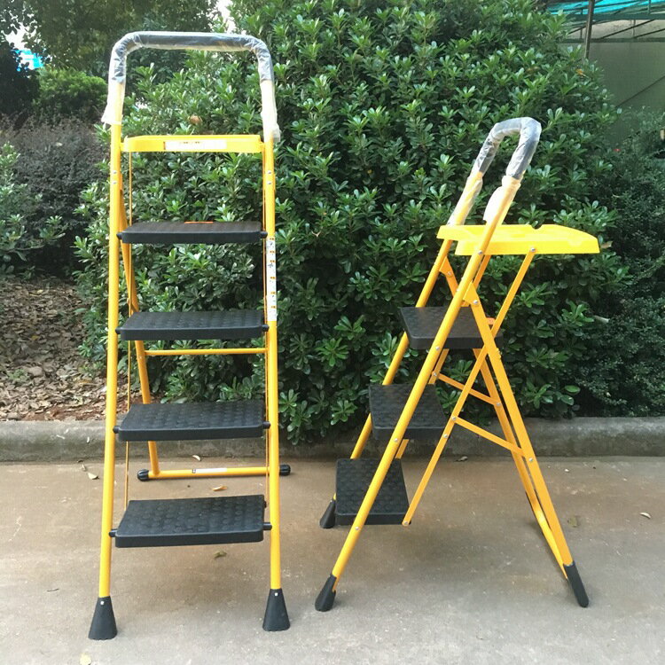 優樂悅~廠家批發 3/4步家用梯子 可折疊梯 加厚塑料踏板 室內人字梯 黃色