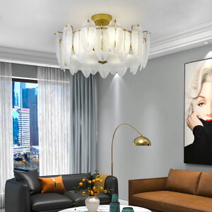 法式羽毛玻璃臥室燈簡約現代創意北歐輕奢網紅房間客廳水晶吸頂燈